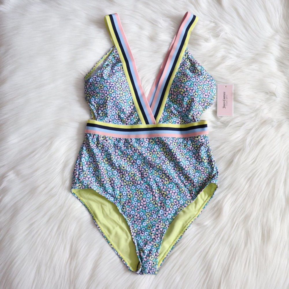NWT Juicy Couture Hipster Blue Floral One Piece